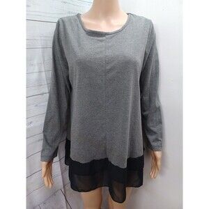JW Style Black Gray Long Sleeve Blouse Top Womens  XL